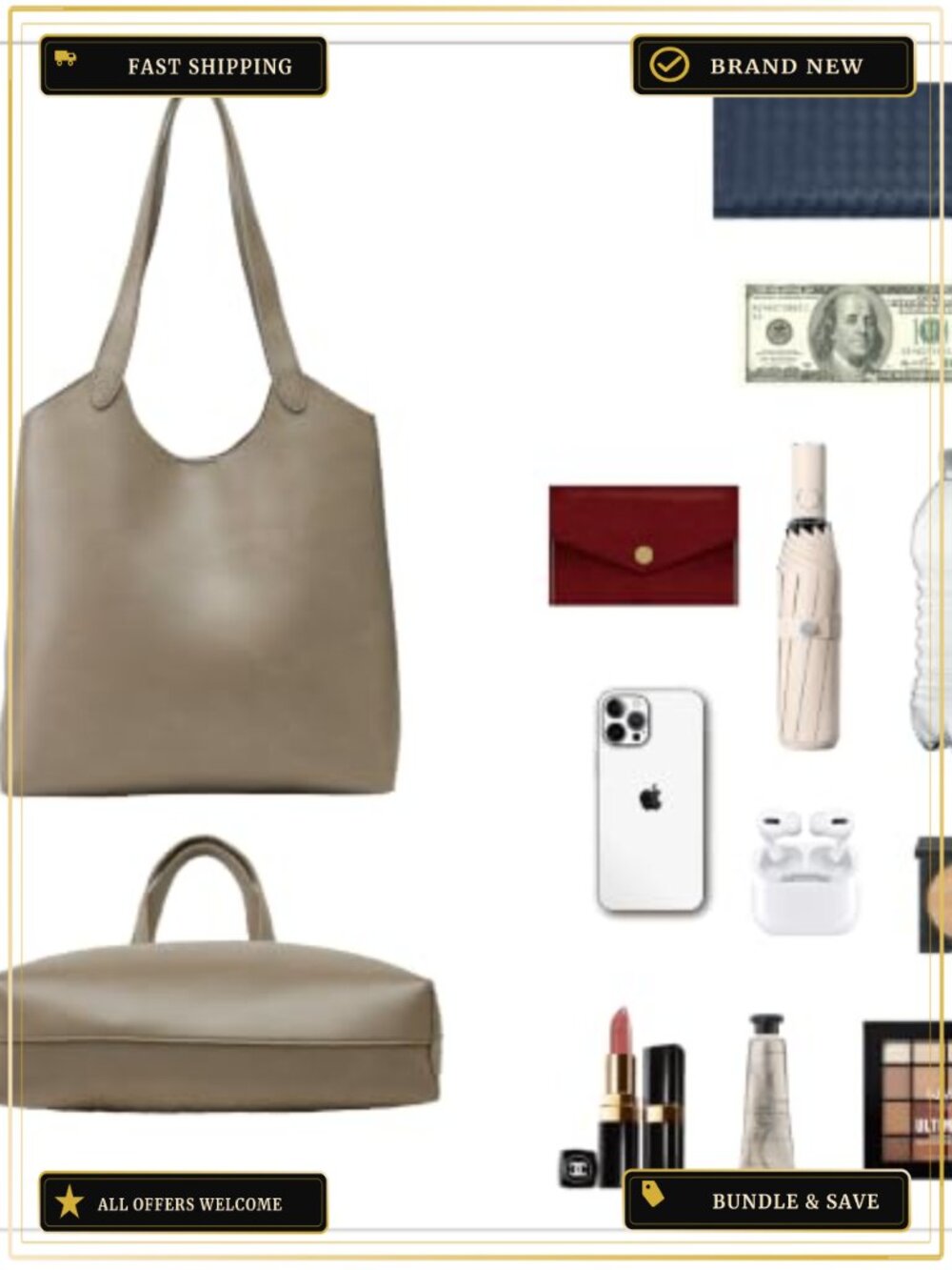 Vegan Leather Lightweight Tote Bag with Pockets - Picture 5 of 6